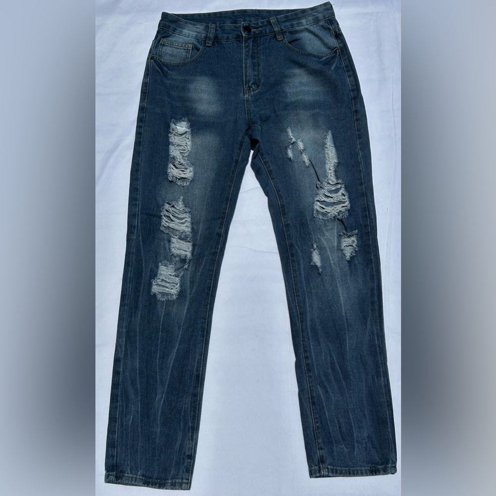 MENS Y2K DISTRESSED STRAIGHT LEG JEANS